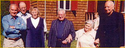 In front of the girl’s activity building in 1999, From the left: Ivan Strážnický, Jiří Horák, Marta Strážnická, Father Janičík from Slovakia, Mrs. Štrbáňová and cardinal Špidlík